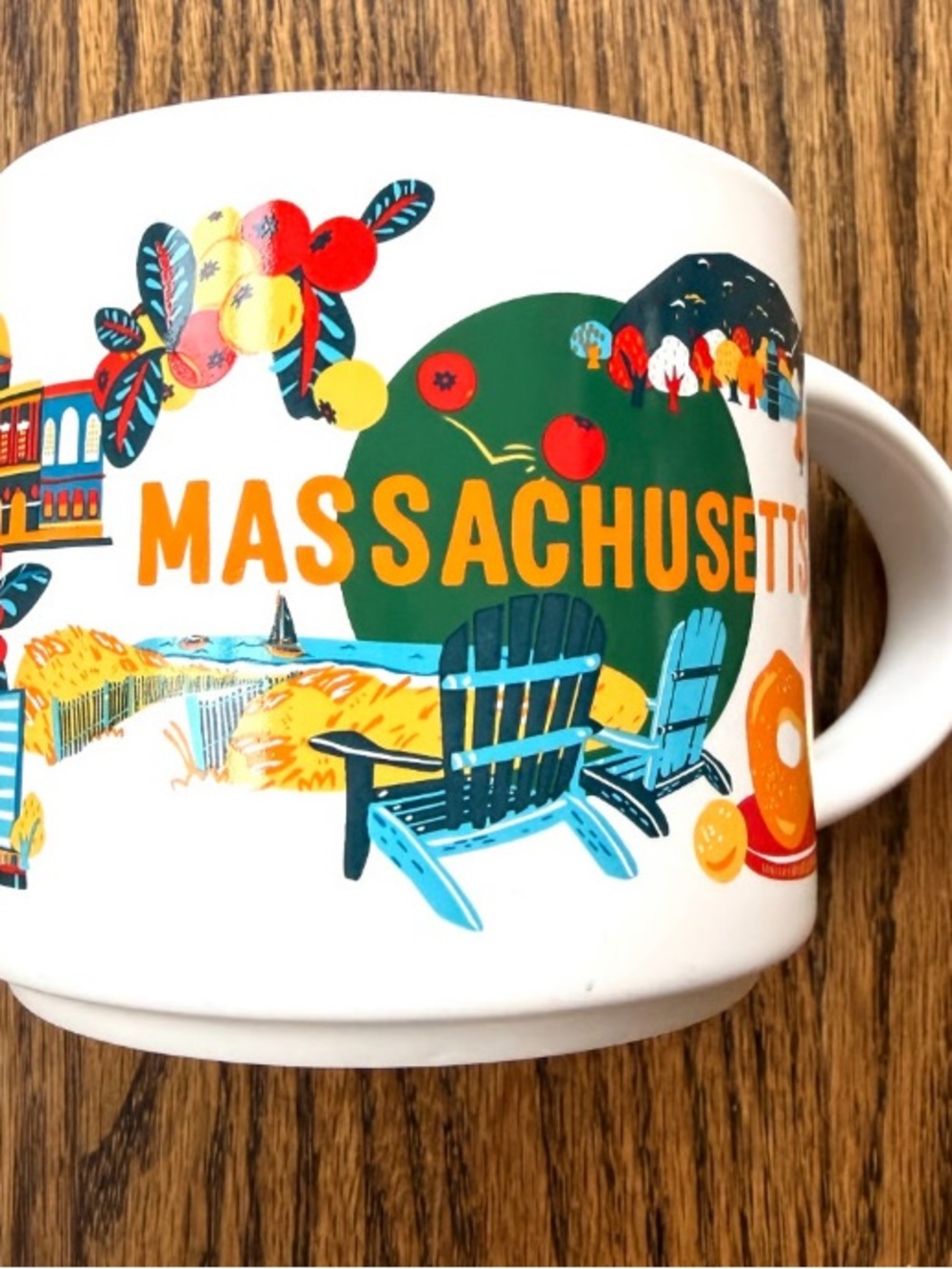 Massachusetts Ceramic Mug - White with Blue & Orange Accents